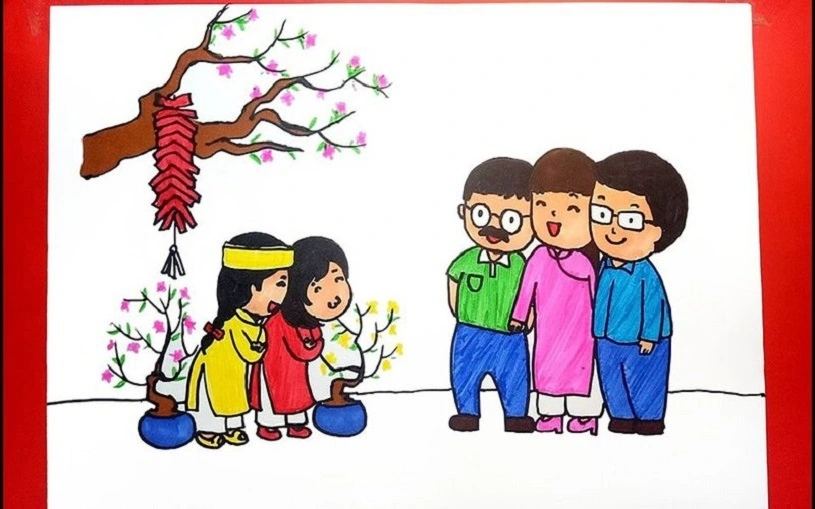 Hướng dẫn vẽ tranh đề tài ngày Tết mùa Xuân